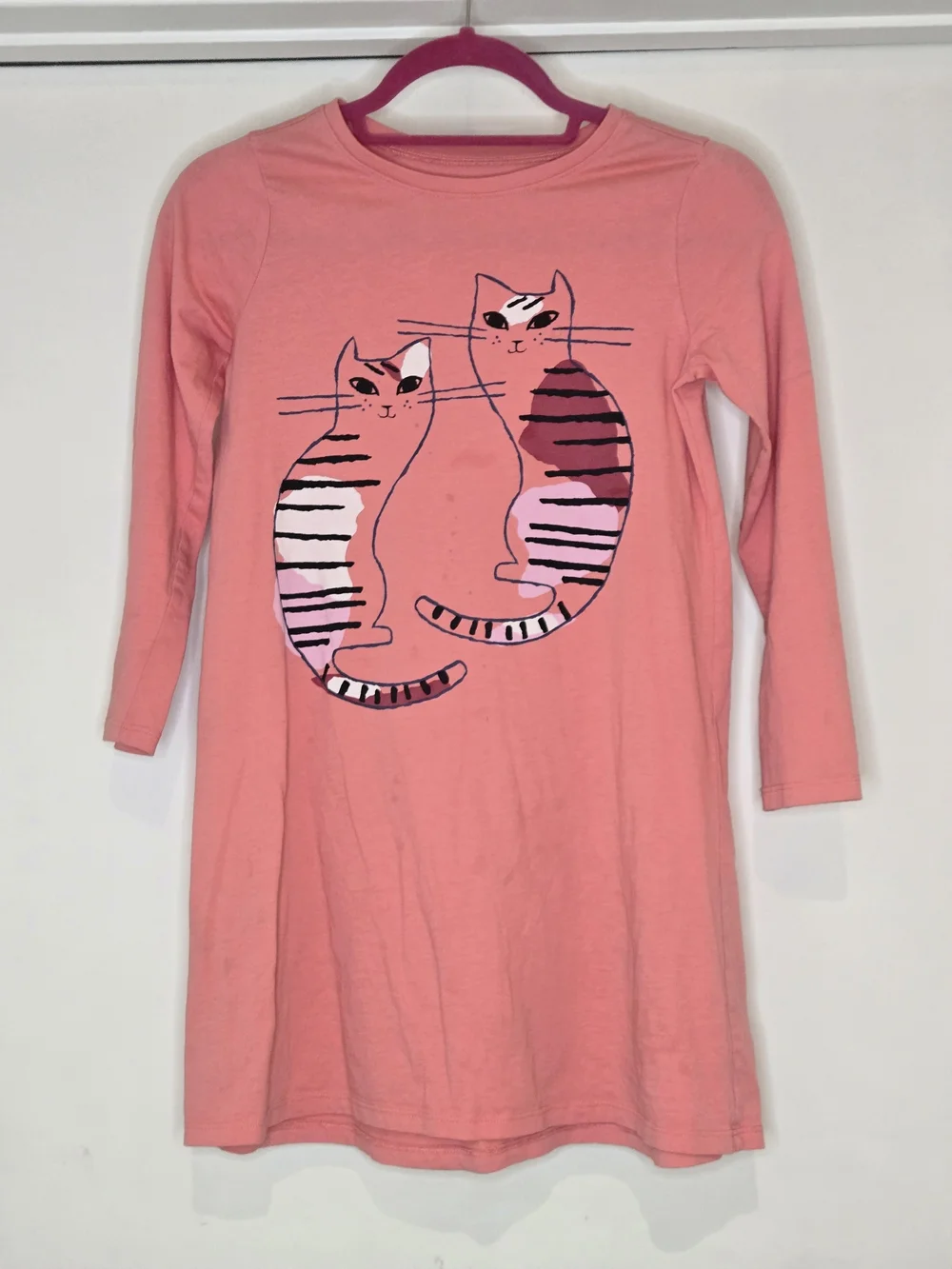 Tea Collection Girls Pink Cat Graphic Long Sleeve Dress